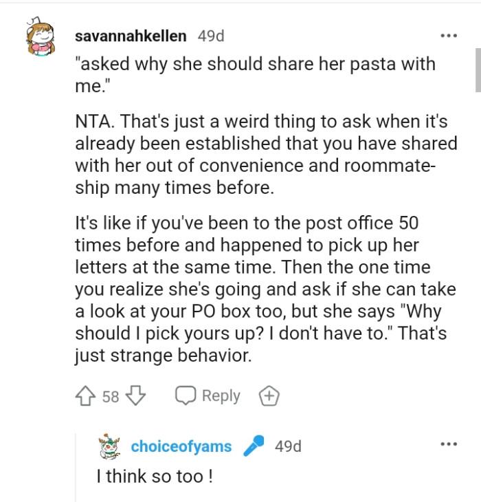 That's such a weird thing to ask when it's already been established that the OP has shared her food