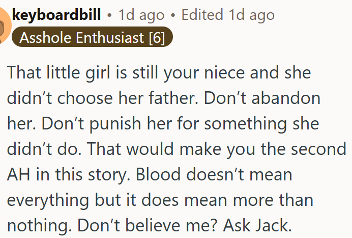 OP shouldn't punish his niece for her mom's actions