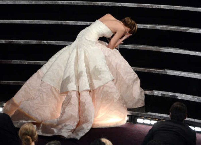 1. Jennifer Lawrence tripped while heading to the stage to accept her Academy Award for Best Actress in Silver Linings Playbook in 2013