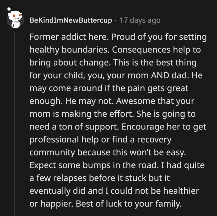 OP's mom is doing great so far, but she will most definitely need a stronger support system down the line. Recovery is not linear.