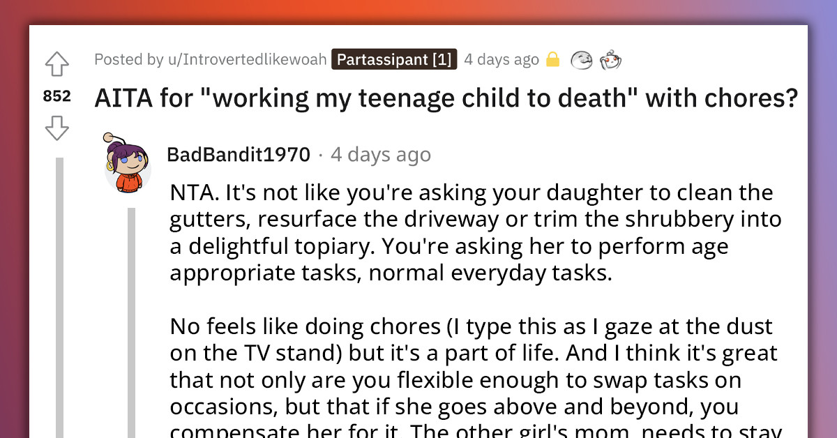 Woman Gets Slammed For "Working Her Teenage ADHD Child To Death" With Chores, Redditors Think Otherwise