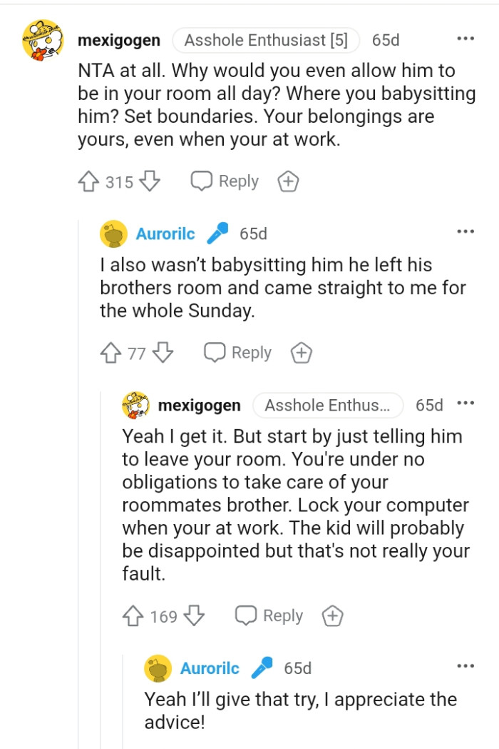 The OP's belongings are his, even when he is at work