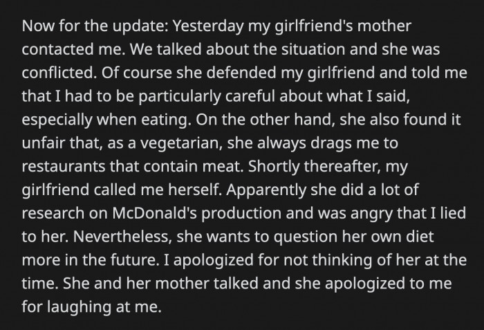 It sounds like his girlfriend's mom has mediated some of their fights before because she handled this beautifully.