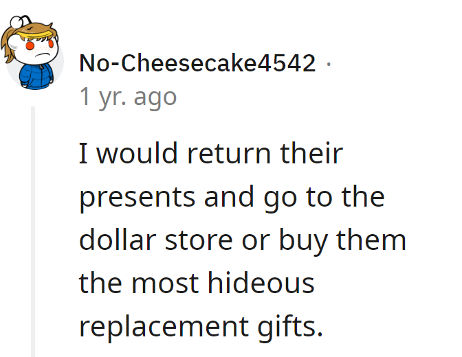 Returning their gifts for dollar store chic—sometimes revenge comes with a bargain.