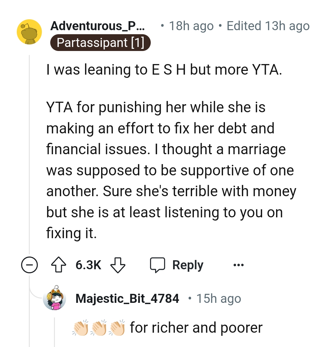 The OP is punishing her while she's trying to fix things