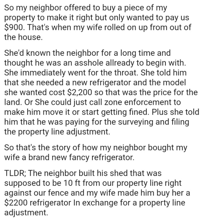 OP's Wife Could Just Call Zoning Enforcement to Make the Neighbor Move It or Start Getting Fined