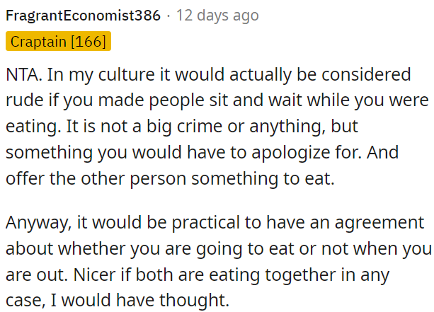 It's practical to agree on eating plans when out.