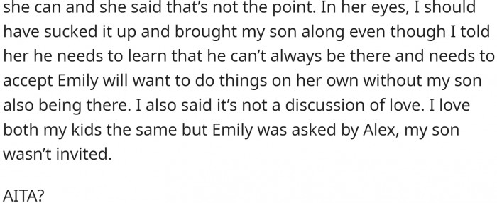 Alex asked Emily - not her brother.