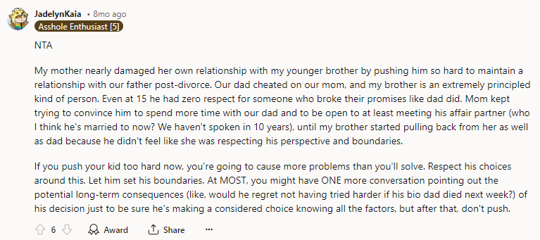 My mother nearly damaged her own relationship.