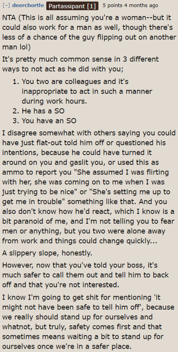 One Redditor thinks that flat-out confronting the guy could backfire, as he might start gaslighting her.