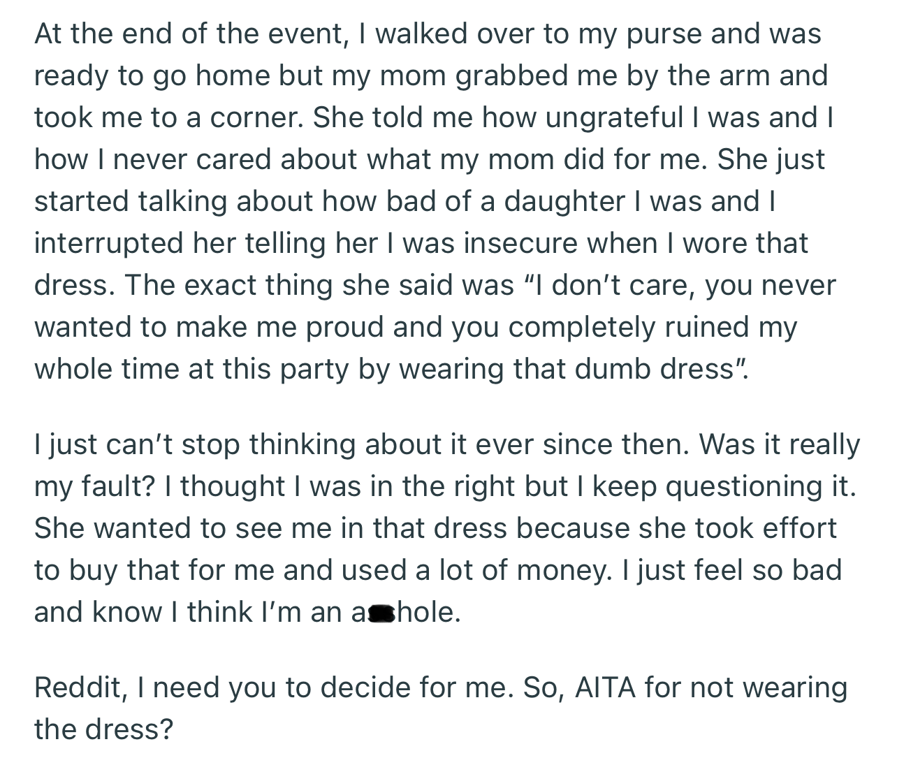 At the end of the event, OP’s mom gave her an earful