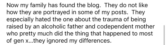 The blog helps OP vent and get things off her mind.