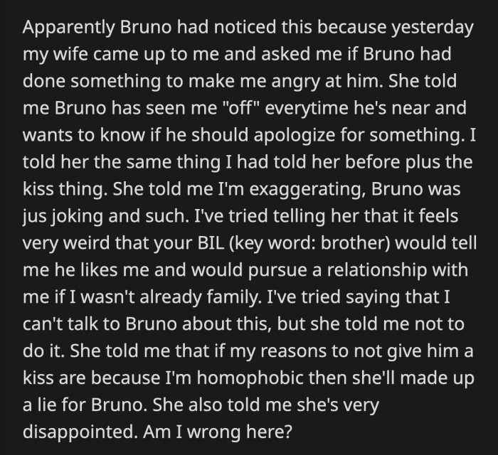 OP said that his supposed brother making a pass at him was not okay. Sandra accused him of being homophobic and said she'll make up a lie to explain why he is distancing himself from Bruno.