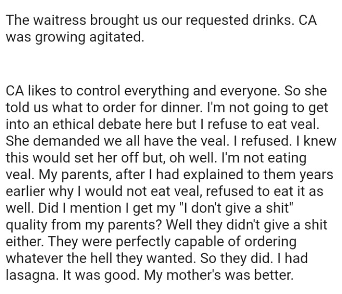 The OP's lasagna was good, but the mom's own was better