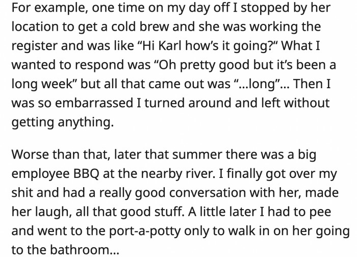 Walking in on her while she's using the facilities? Not so much.