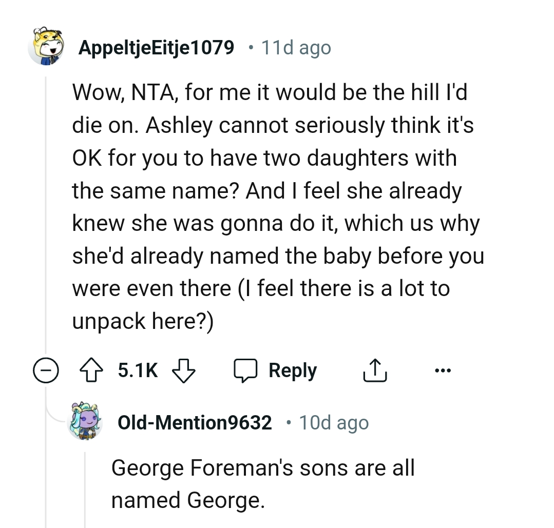 She already named the baby before the OP arrived