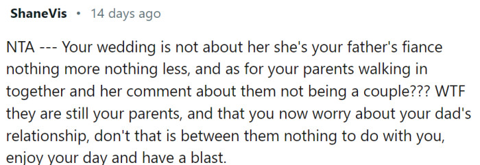 They may not be a couple, but they are parents of the bride