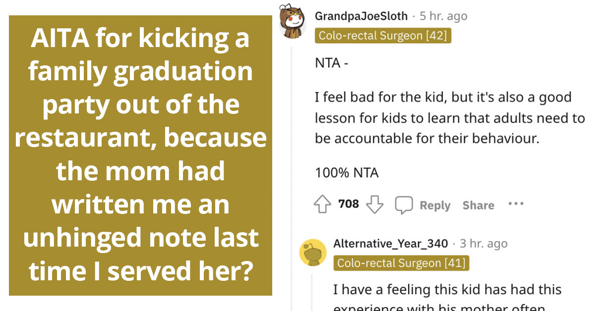 Karen Gets Kicked Out In The Middle Of Her Son's Graduation Party After Leaving Nasty Note For Server