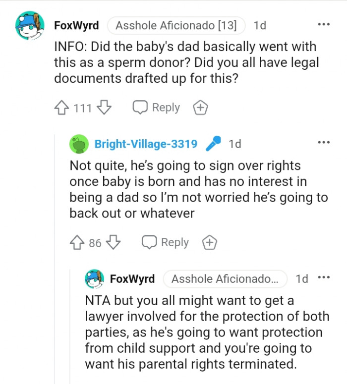 The OP says he'll sign over his rights once the baby is born