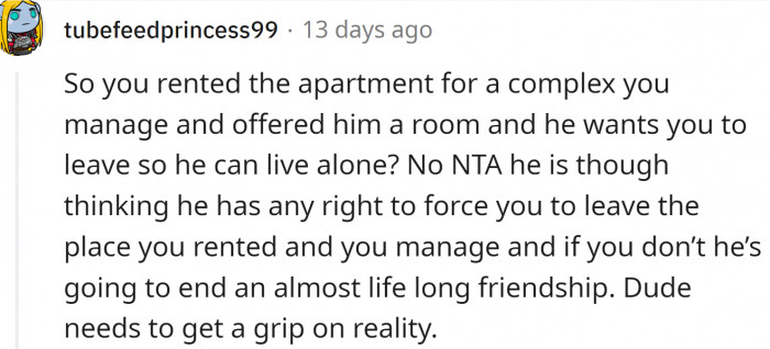 How did this man think he could get her out of the apartment and keep the lower rent?