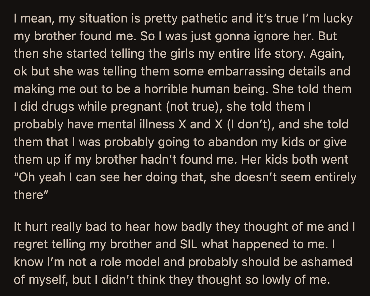 OP knew she was not a good role model, but was it necessary to lie about a drug addiction and mental illnesses she didn't have to discourage her nieces from unsafe sexual conduct?
