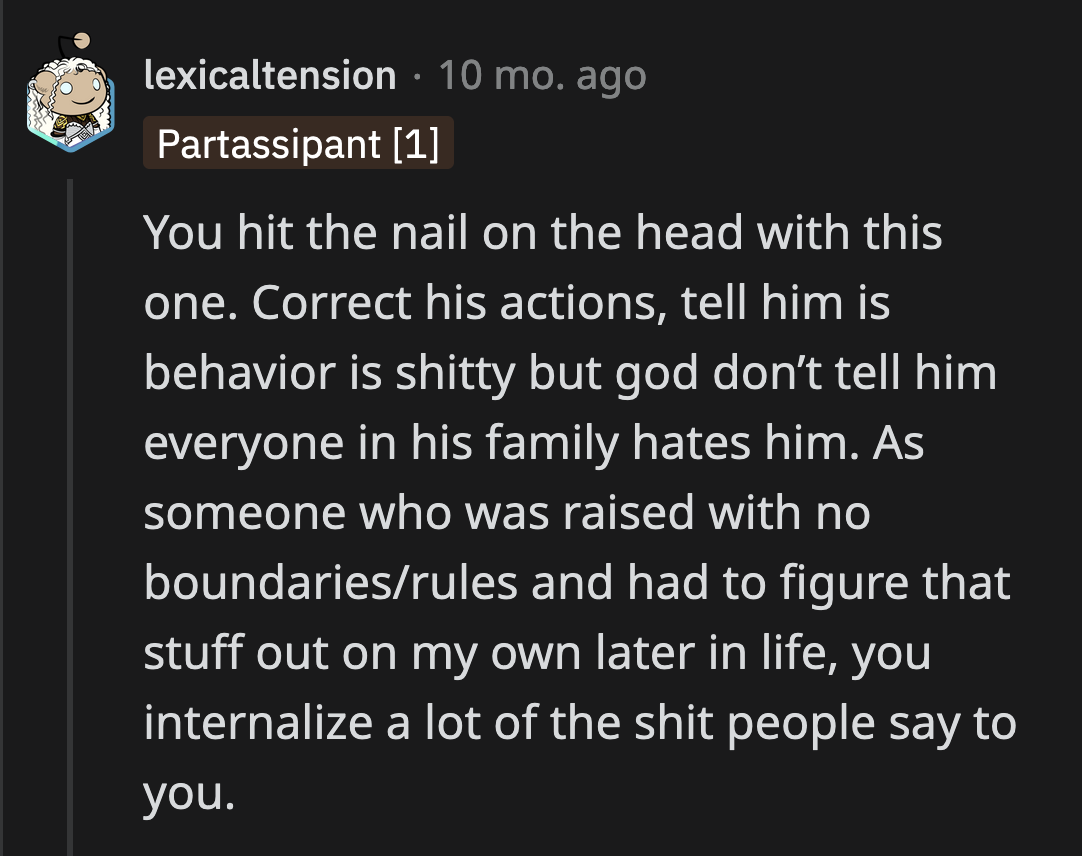 OP's sister is responsible for her son's hurtful behavior. She has to stop making excuses for him and address what needs changing.