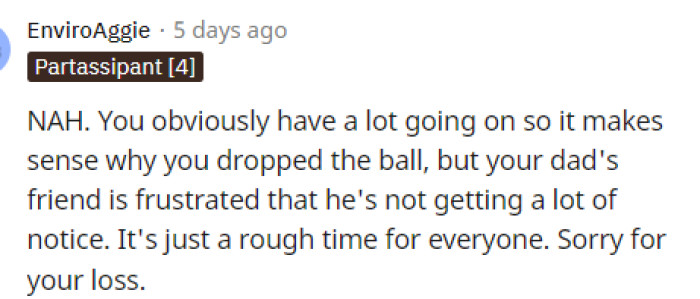 It's definitely a rough time for everyone, we can agree with that. We don't think OP's really in the wrong.