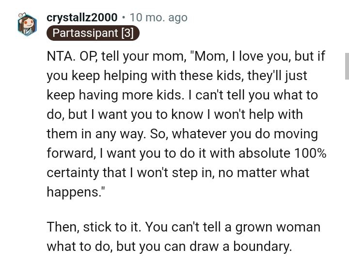 What the OP should tell her mom if she decided to help