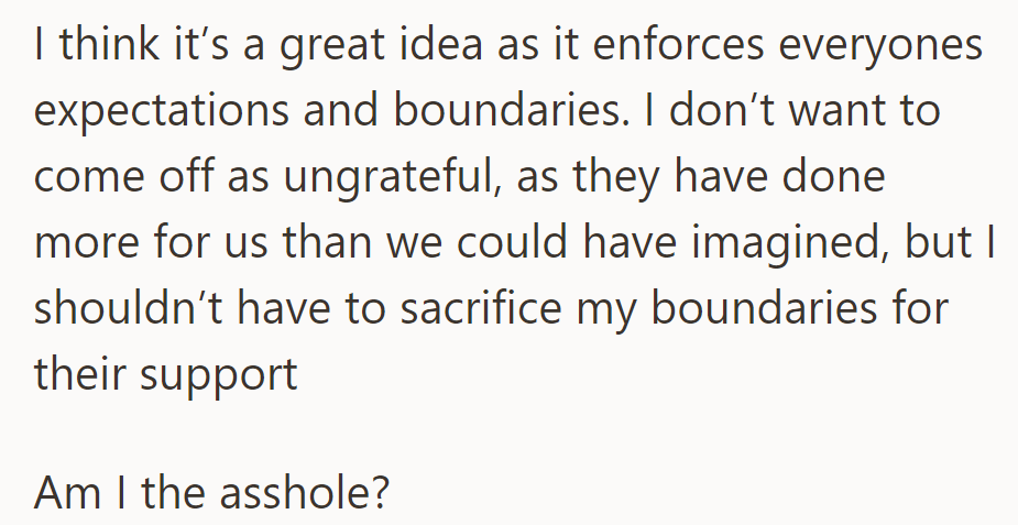 She supports a tenancy agreement to establish boundaries but wonders if she's wrong for wanting them.