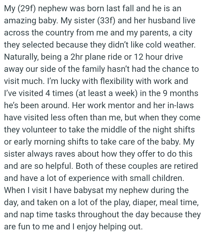 OP's Lucky with Flexibility with Work, and She Has Visited 4 Times in the 9 Months Her Nephew's Been Around