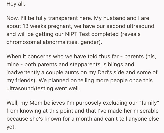 Her mom has been itching to tell more people in their family about the incoming baby, despite instructions to keep things low for now