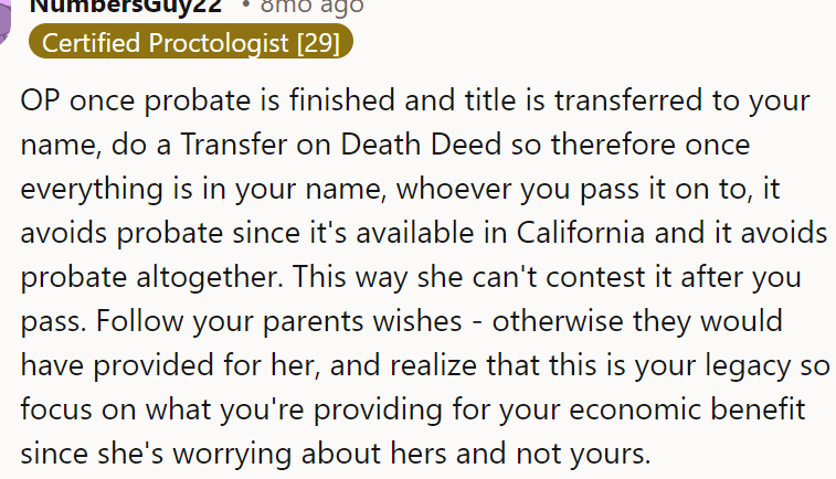 A Redditor agreed and advised the OP to protect his legacy