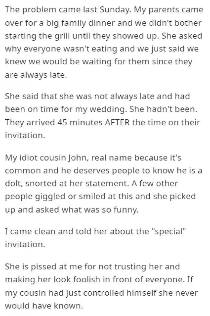 The parents had no idea they were tricked until OP's cousin failed to control himself at a family dinner.