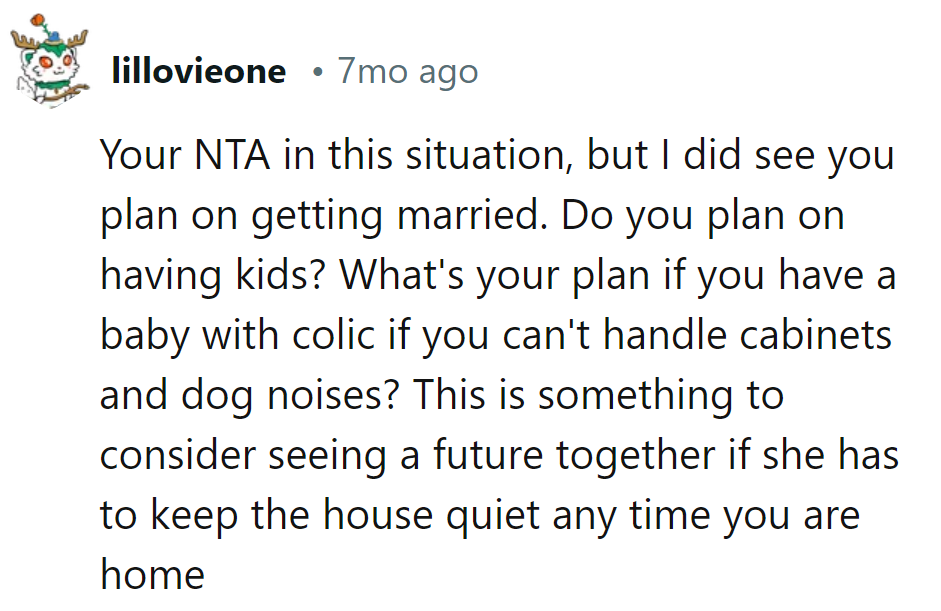 Wedding bells ahead, but can they handle the baby's chorus if cabinets and dogs hit a sour note?