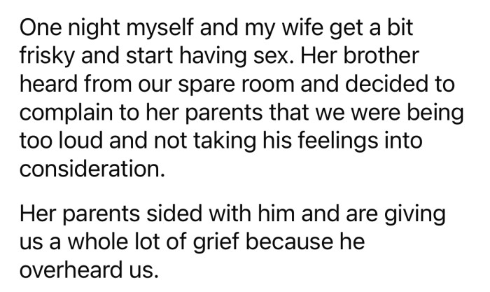 OP's brother-in-law complained to his parents after overhearing the noises.