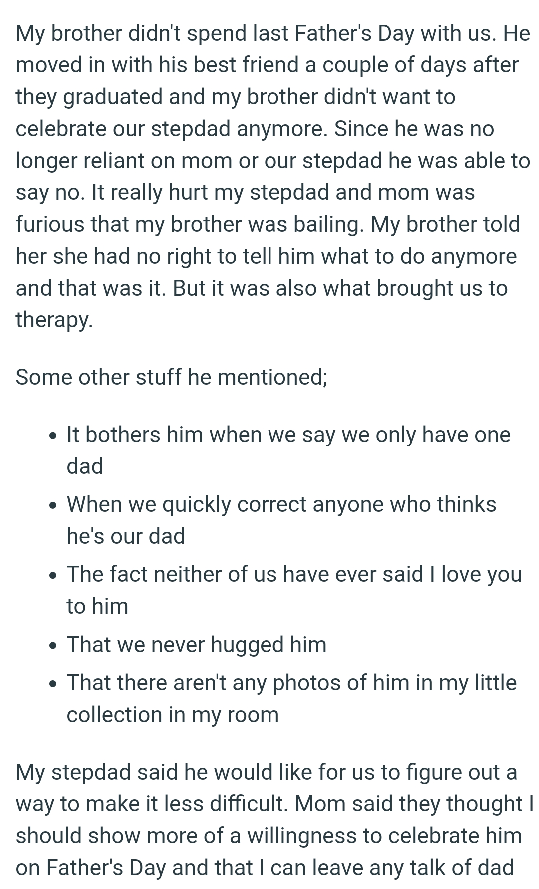 OP's brother told her she had no right to tell him what to do