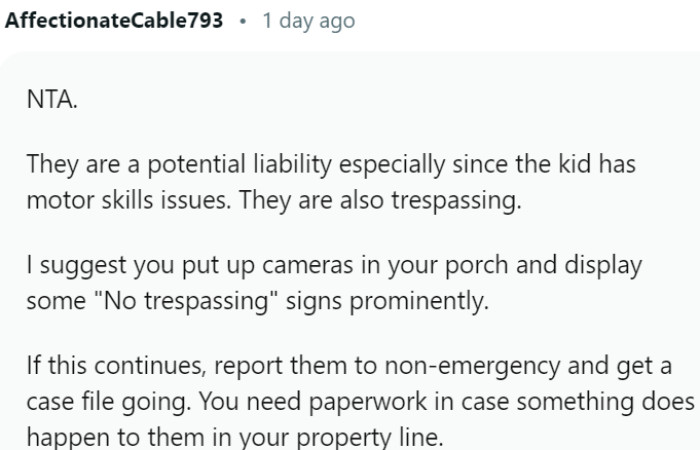 Concerned About Potential Liability Due to the Child's Motor Skills Issues and Considering Their Actions as Trespassing