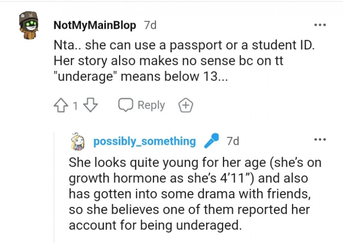 She can use a passport or a student ID