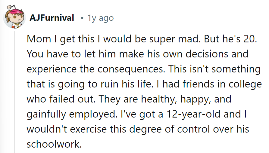 Parenting: balancing between helicopter and free-range mode. Guess it's time to land the chopper and let him navigate his own flight path.