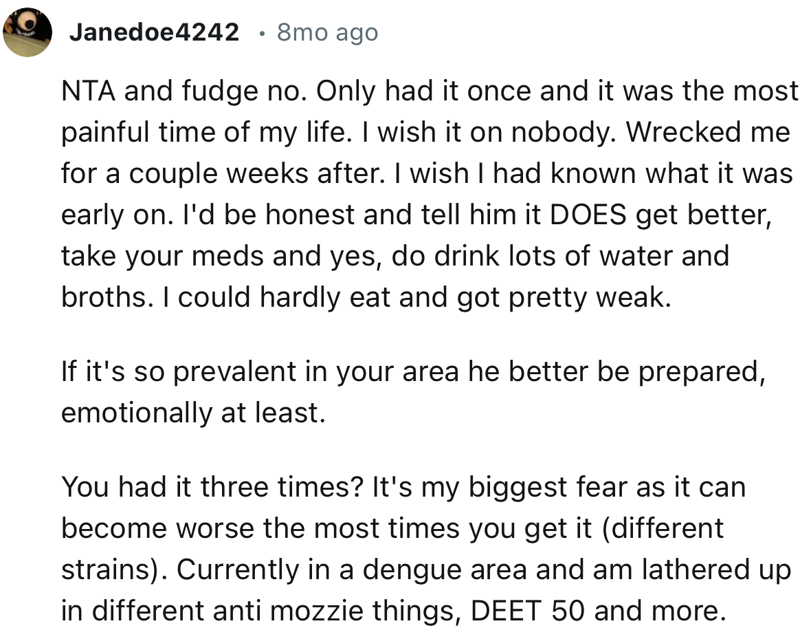 “NTA and fudge no. I only had it once, and it was the most painful time of my life. I wish it on nobody.”