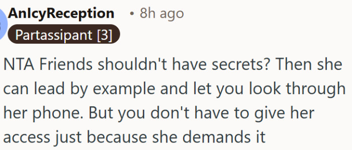 Friendship doesn't mean giving up your privacy just because someone asks