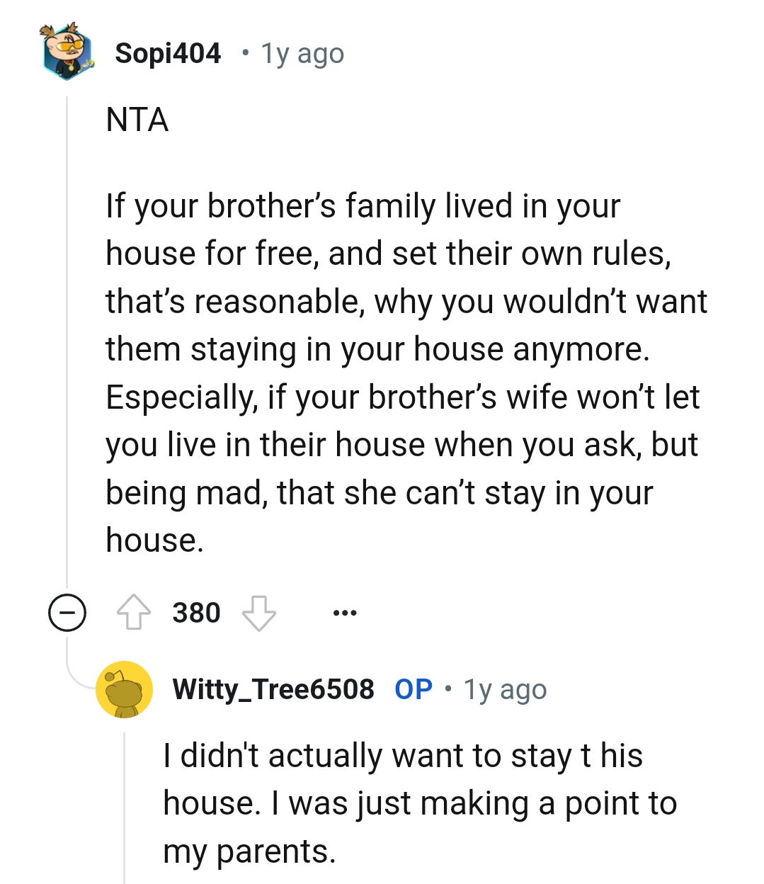 The OP was only making a point to his parents