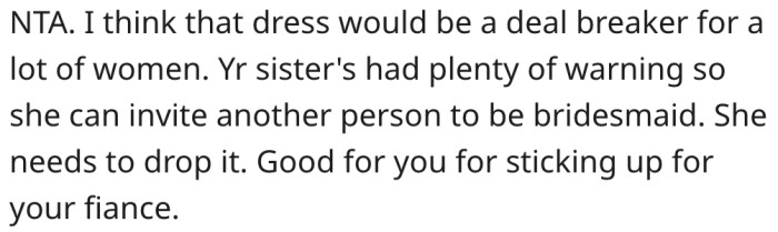 13. His sister should get someone else to do it.