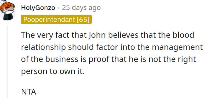'The blood relationship' and 'management of the business' are two different things