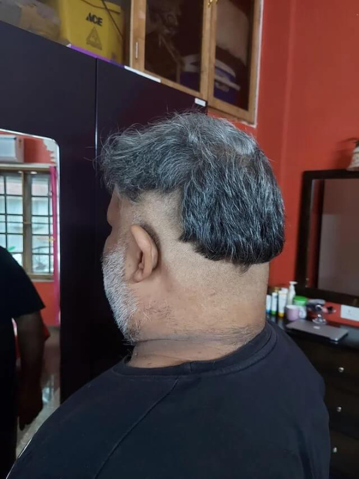 3. My mother took a haircutting course 9 years ago. With just a little practice, she confidently lured my brother in for a haircut. This is the result.