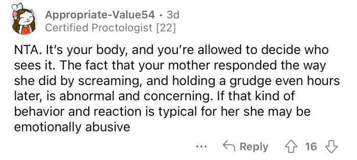 The mother's reaction is abnormal and concerning.