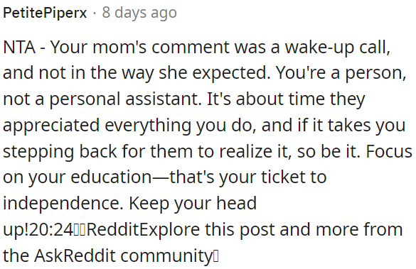 OP's mom's comment was an unexpected wake-up call.