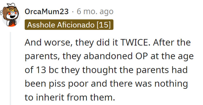 Abandoning ship twice—first the parents, now OP? Clearly, their moral compass needs a GPS.