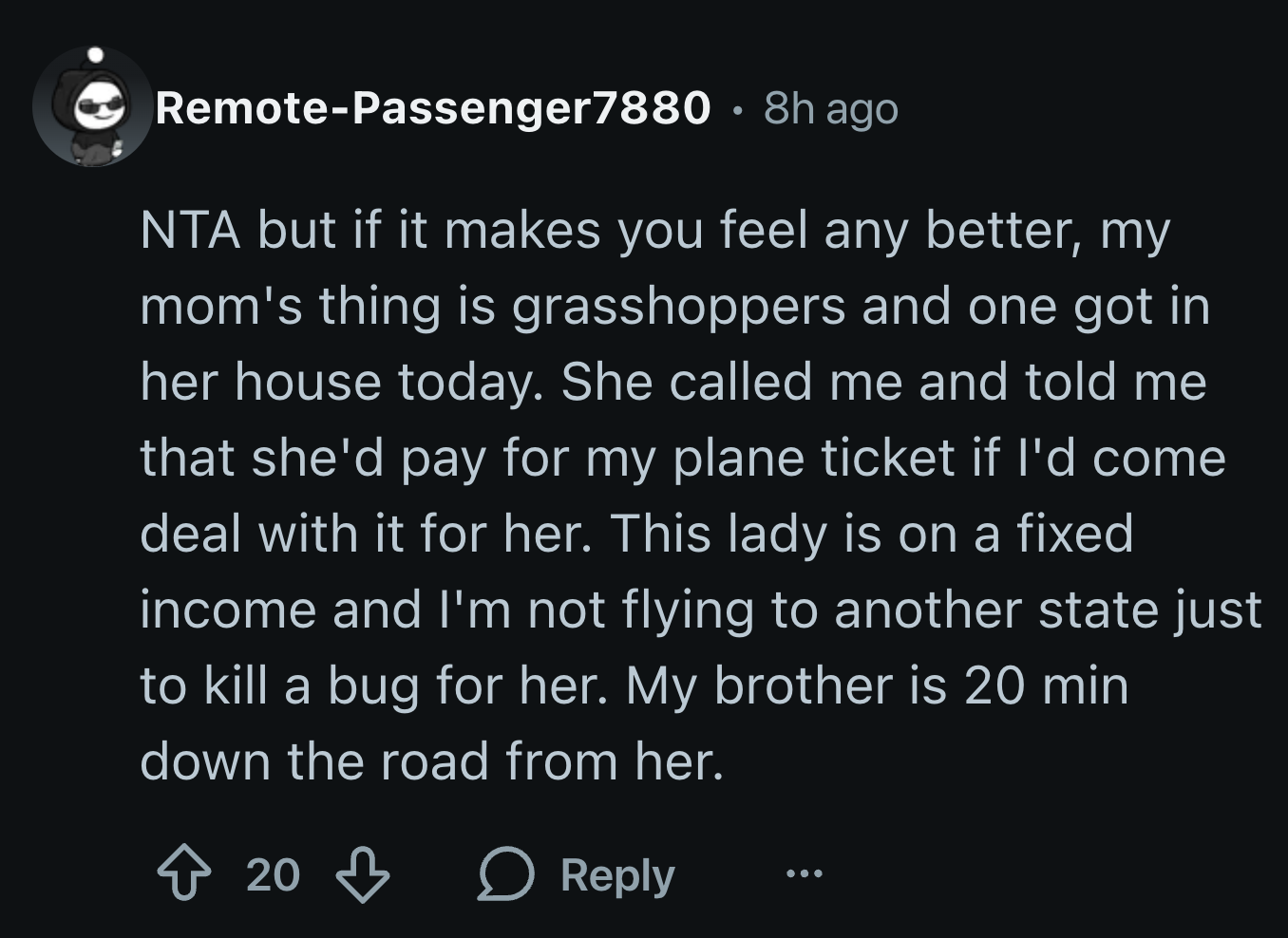 A free flight just to kill a bug? That does sound like a good offer, though.