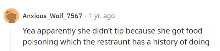 No tip due to food poisoning at a notorious restaurant? Harry learned the taste of irony the hard way.